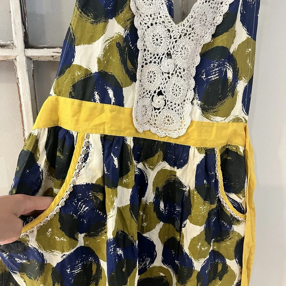 NWT‎ Anthropologie Halter Dress with Lace Trim and Polka Dot Pattern